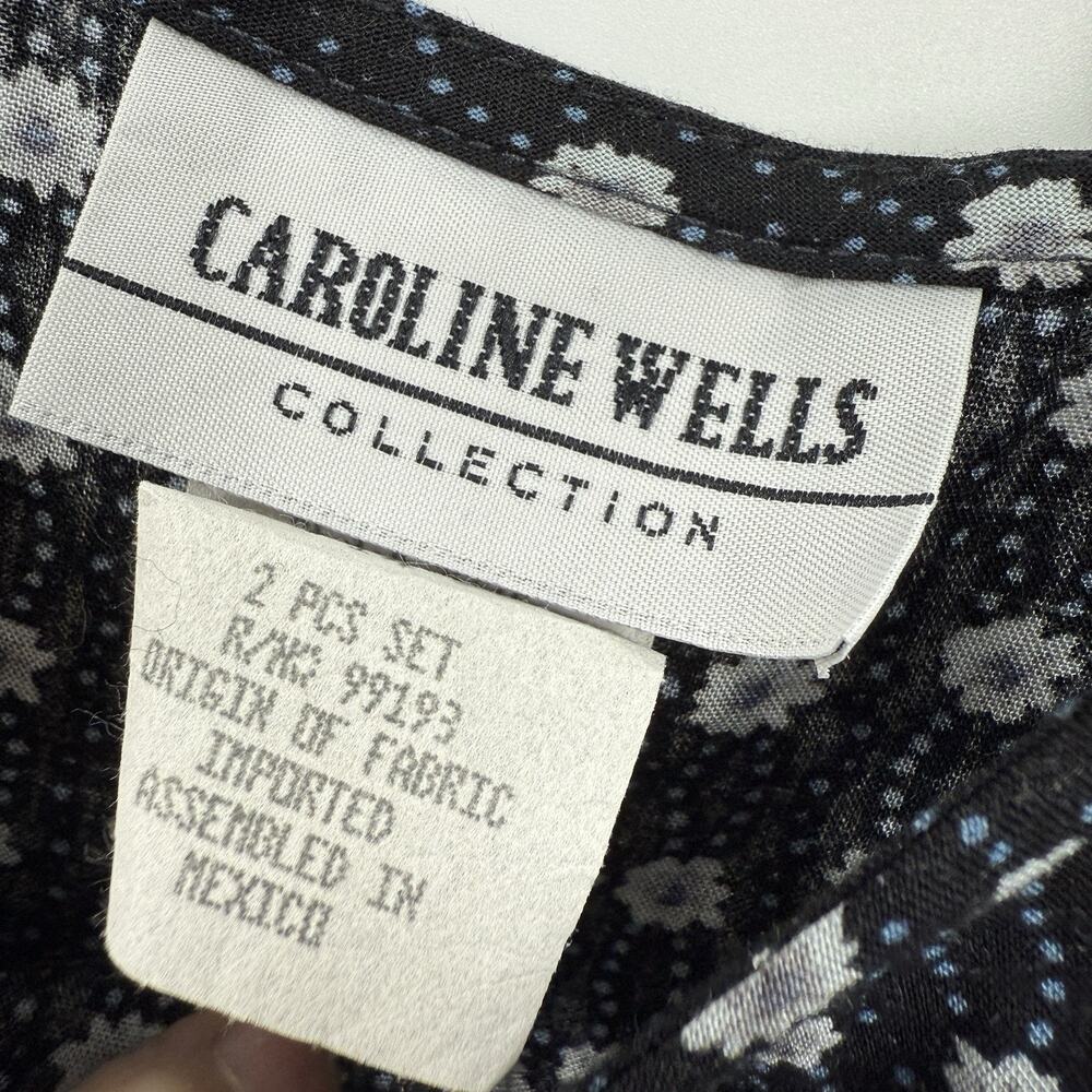 Vintage Caroline Wells 2 Piece Maxi Dress Cardigan size 14 black Floral 90's Y2K - Picture 12 of 15